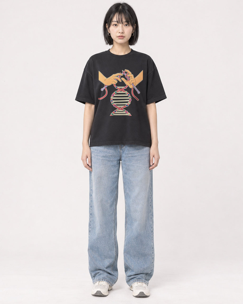 Mockup Boxy Heavyweight Tee Black female full-body 11
