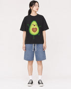 Mockup Boxy Heavyweight Tee Black female full-body 21