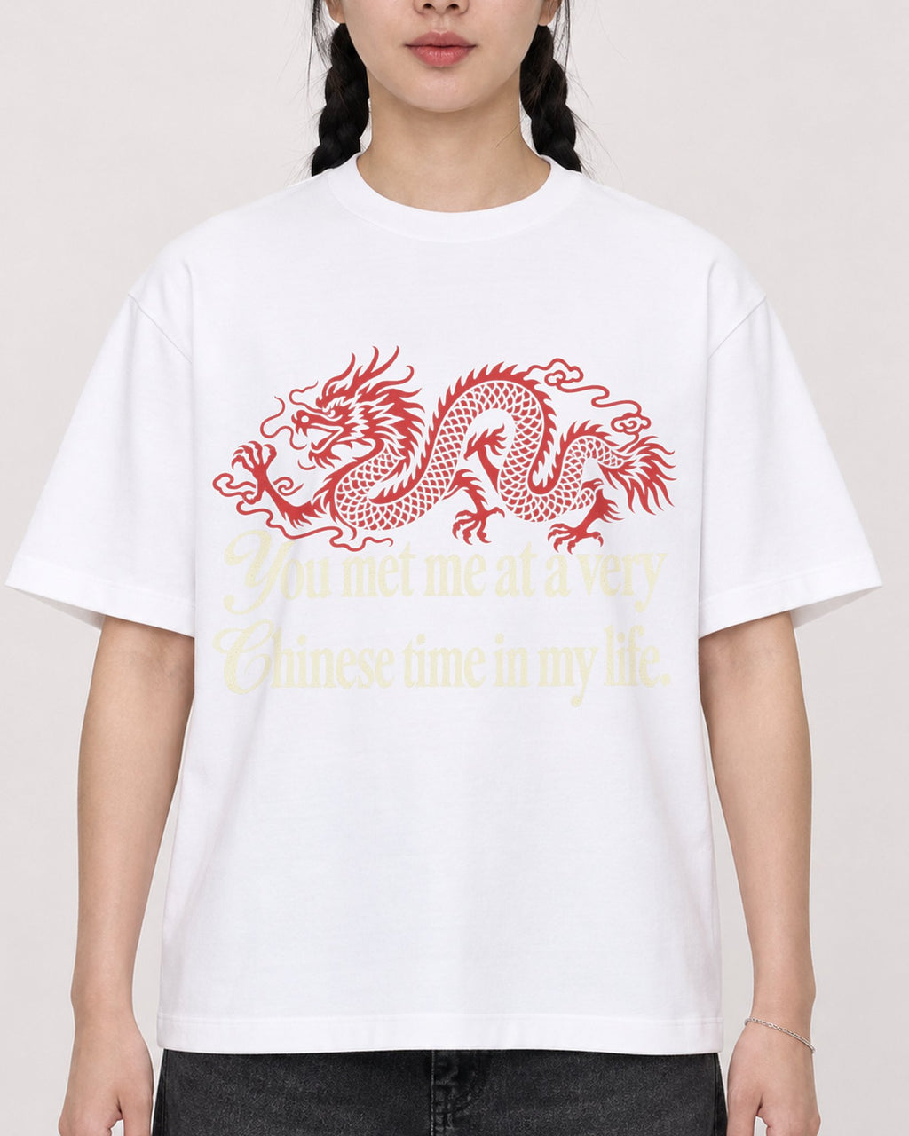 Mockup Boxy Heavyweight Tee White female close-up 43
