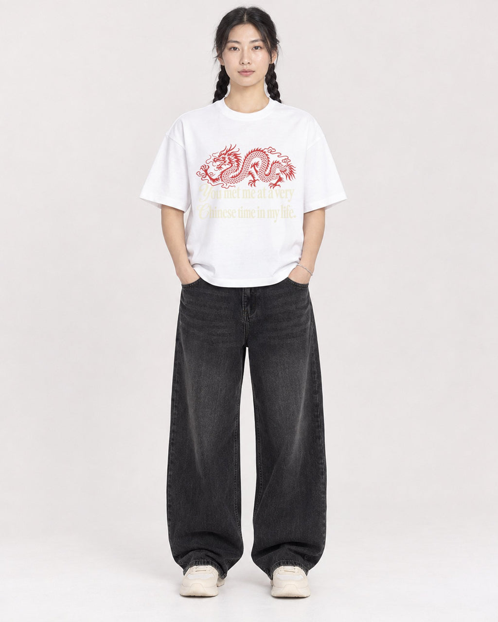 Mockup Boxy Heavyweight Tee White female full-body 43