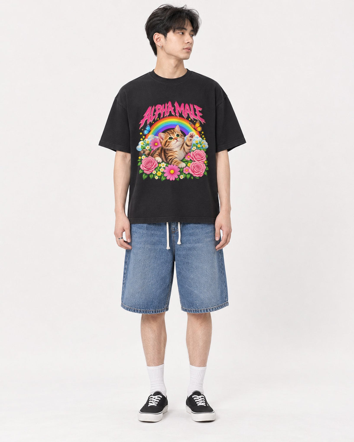 Mockup Boxy Heavyweight Tee Black male full-body 31