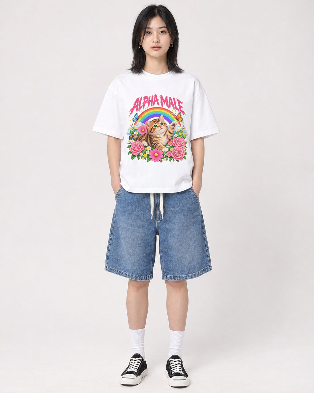 Mockup Boxy Heavyweight Tee White female full-body 31