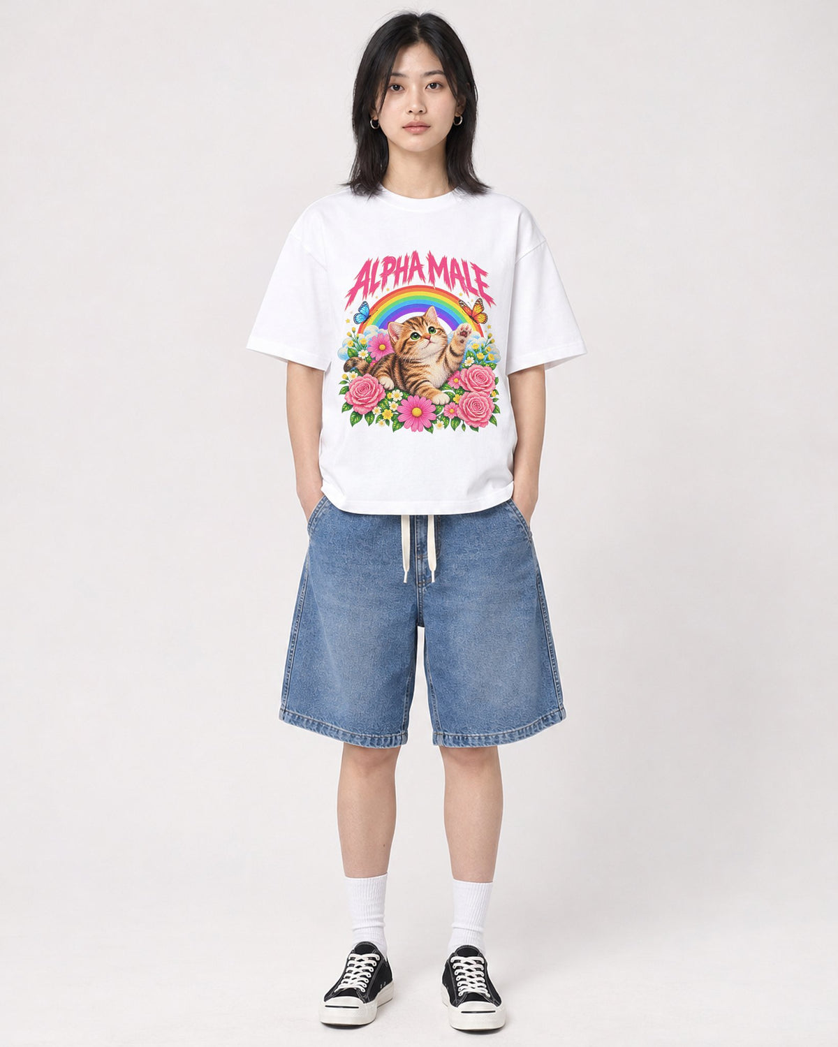 Mockup Boxy Heavyweight Tee White female full-body 31