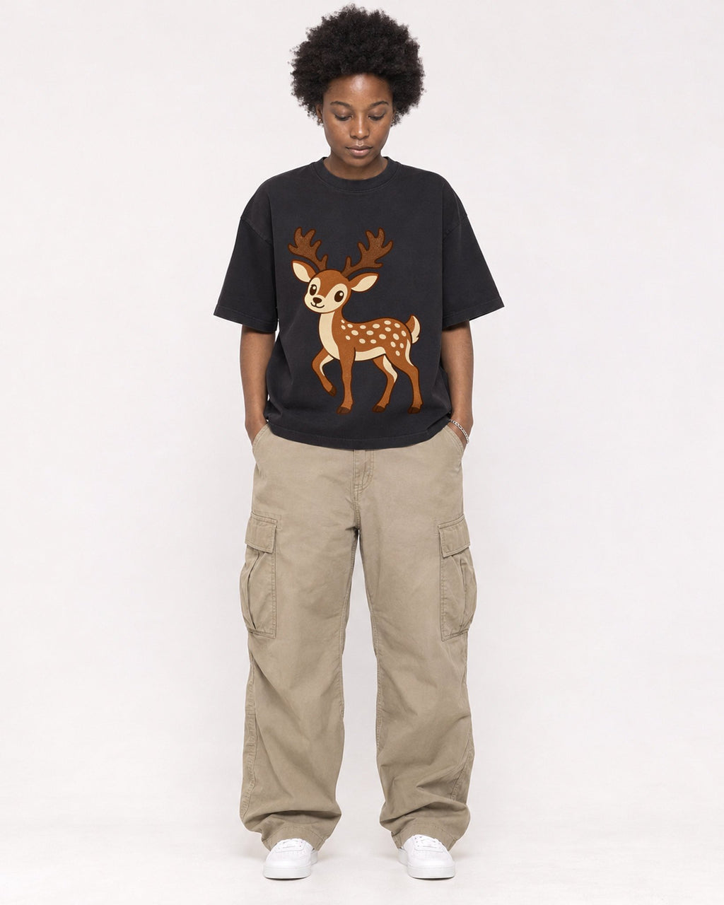 Mockup Boxy Heavyweight Tee Black female full-body 14