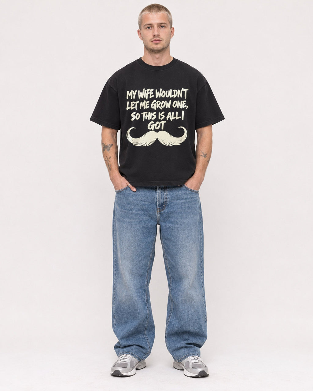 Mockup Boxy Heavyweight Tee Black male full-body 18