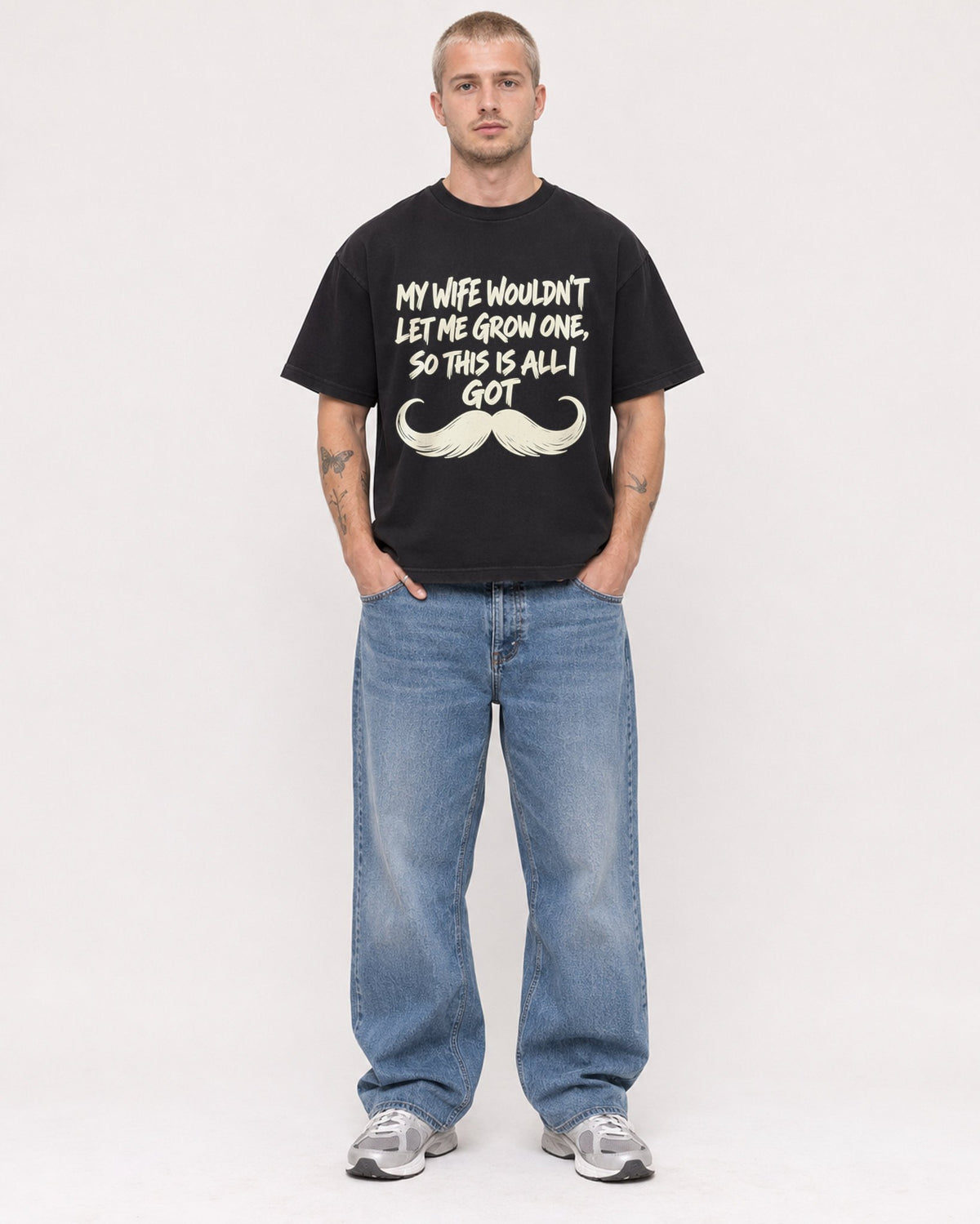 Mockup Boxy Heavyweight Tee Black male full-body 18