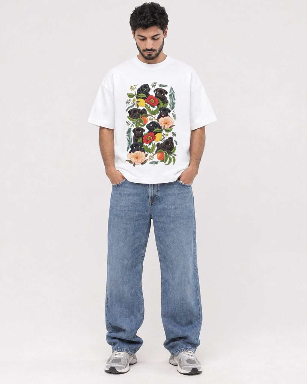 Mockup Boxy Heavyweight Tee White male full-body 07
