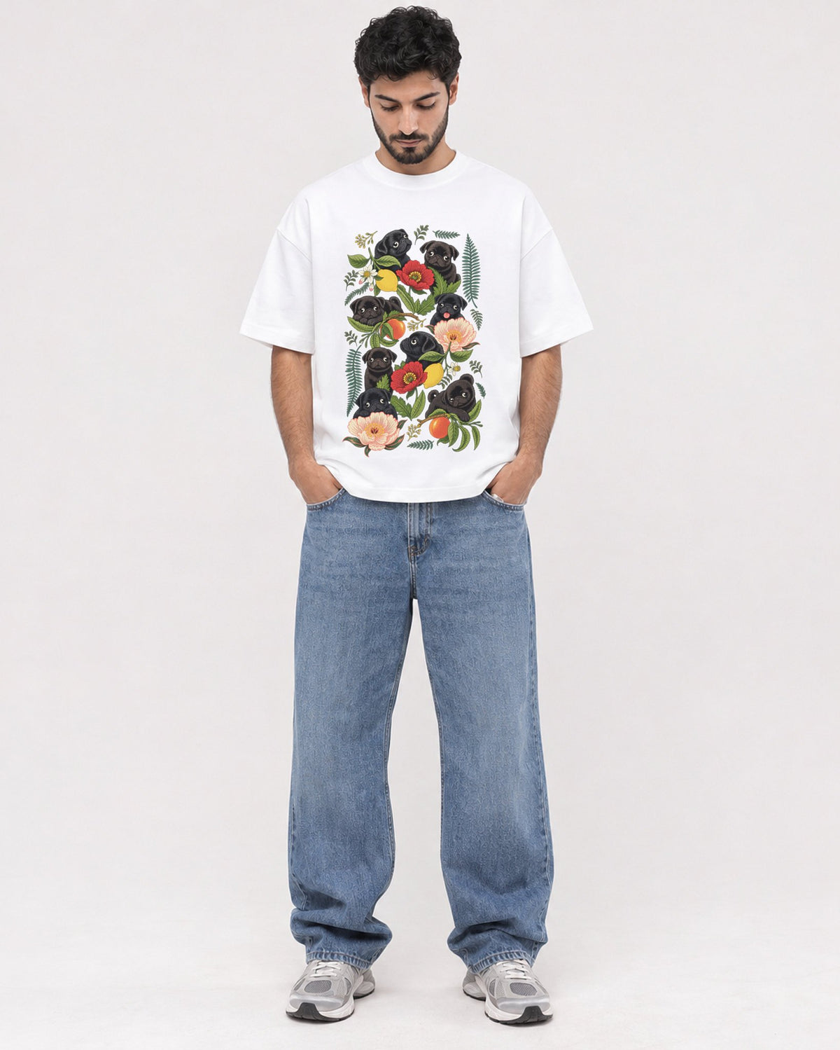 Mockup Boxy Heavyweight Tee White male full-body 07