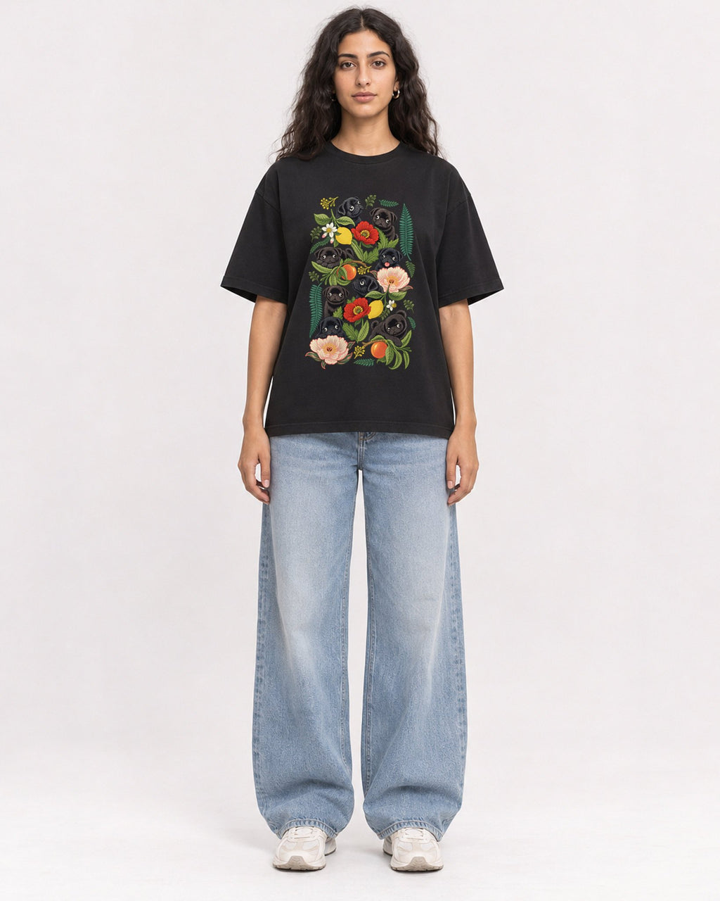 Mockup Boxy Heavyweight Tee Black female full-body 07
