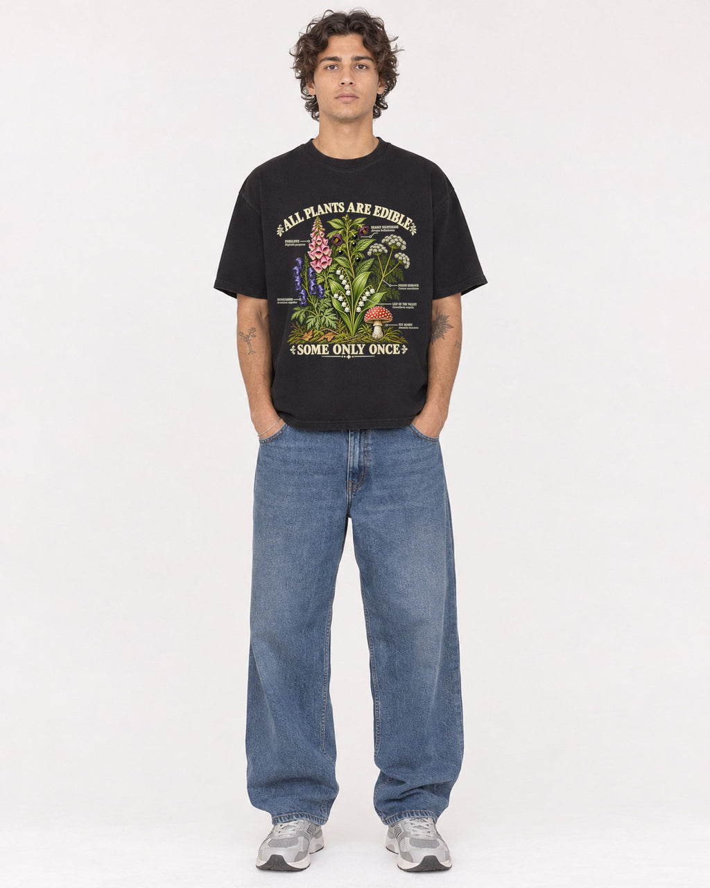 Mockup Boxy Heavyweight Tee Black male full-body 30