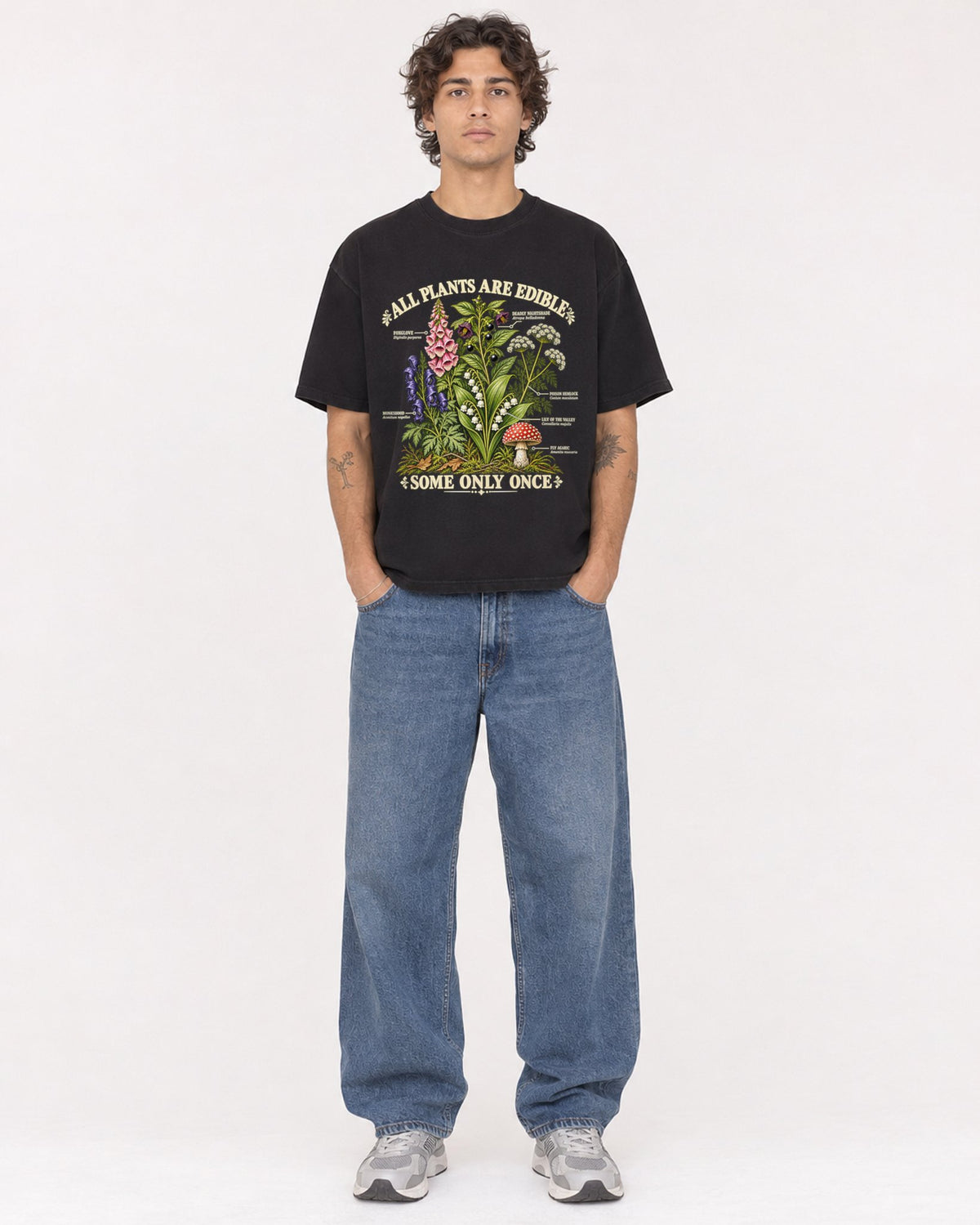 Mockup Boxy Heavyweight Tee Black male full-body 30