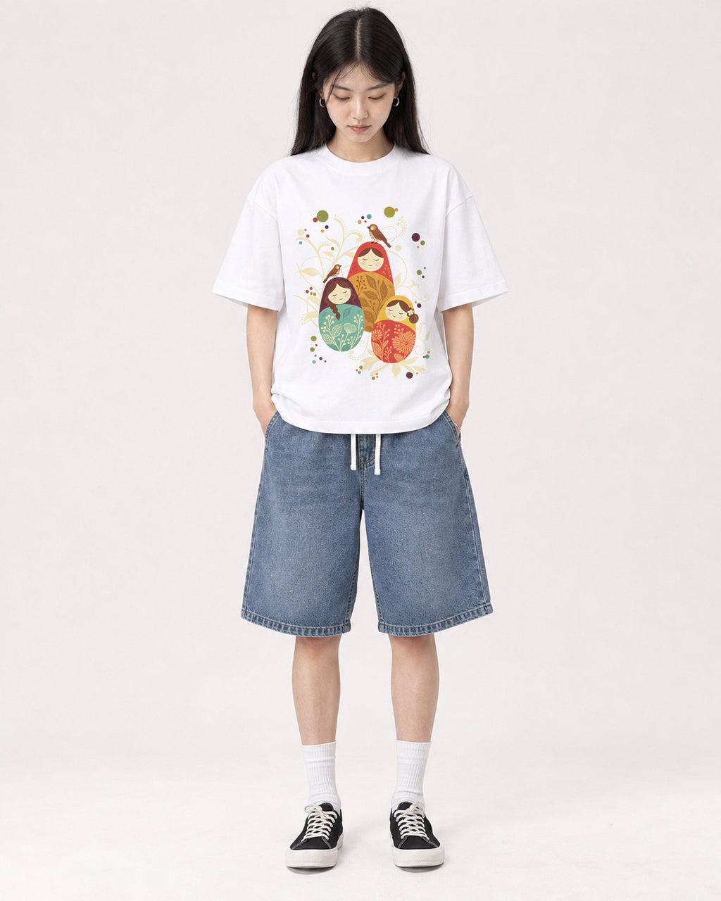 Mockup Boxy Heavyweight Tee White female full-body 01