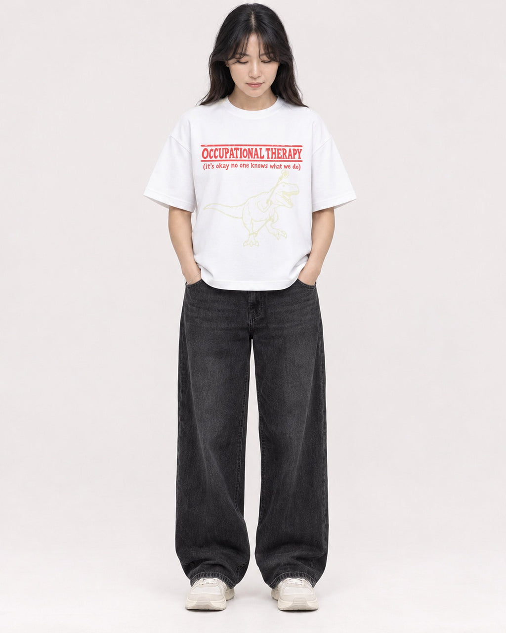 Mockup Boxy Heavyweight Tee White female full-body 13