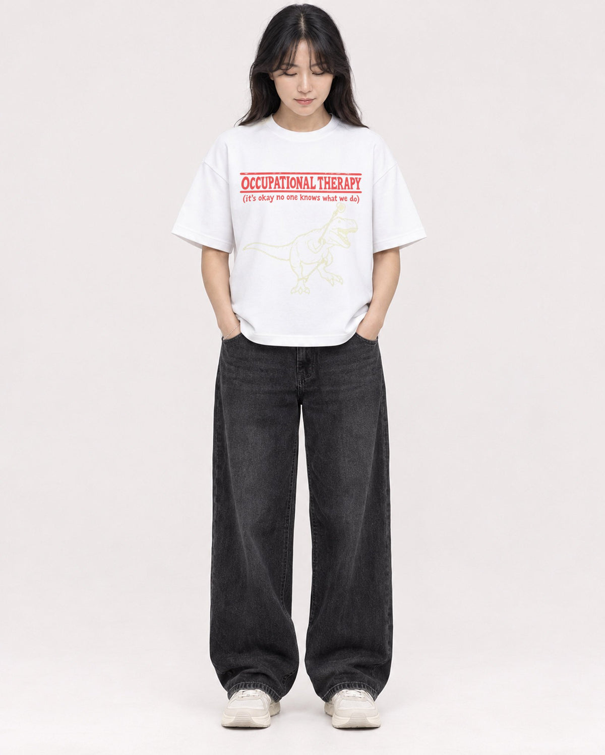 Mockup Boxy Heavyweight Tee White female full-body 13
