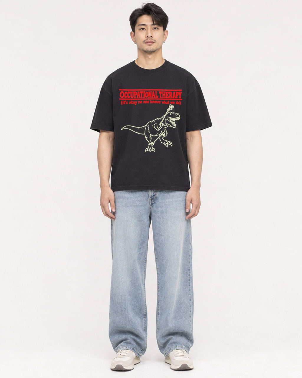 Mockup Boxy Heavyweight Tee Black male full-body 13