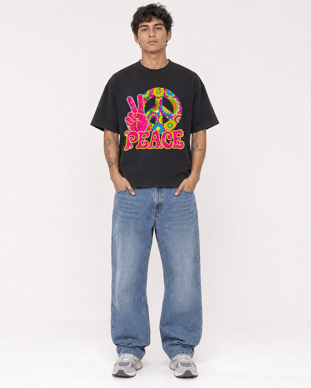 Mockup Boxy Heavyweight Tee Black male full-body 06