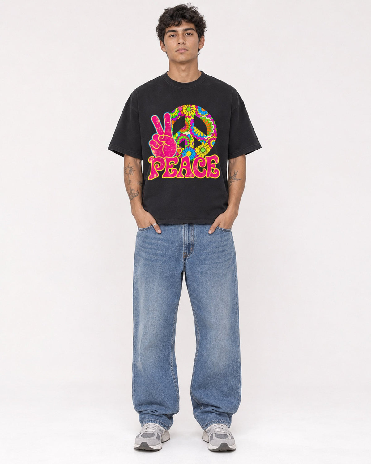 Mockup Boxy Heavyweight Tee Black male full-body 06