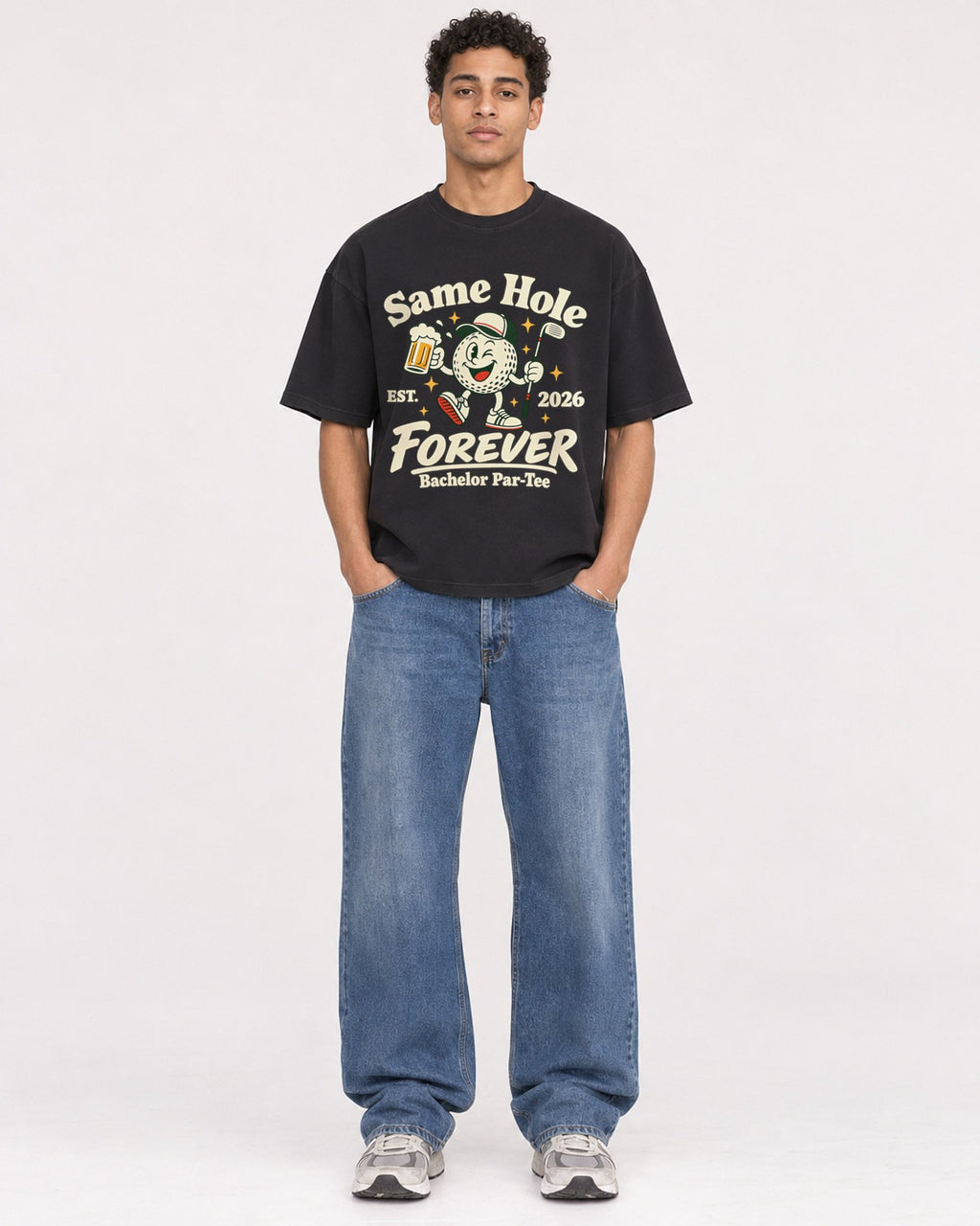 Mockup Boxy Heavyweight Tee Black male full-body 10