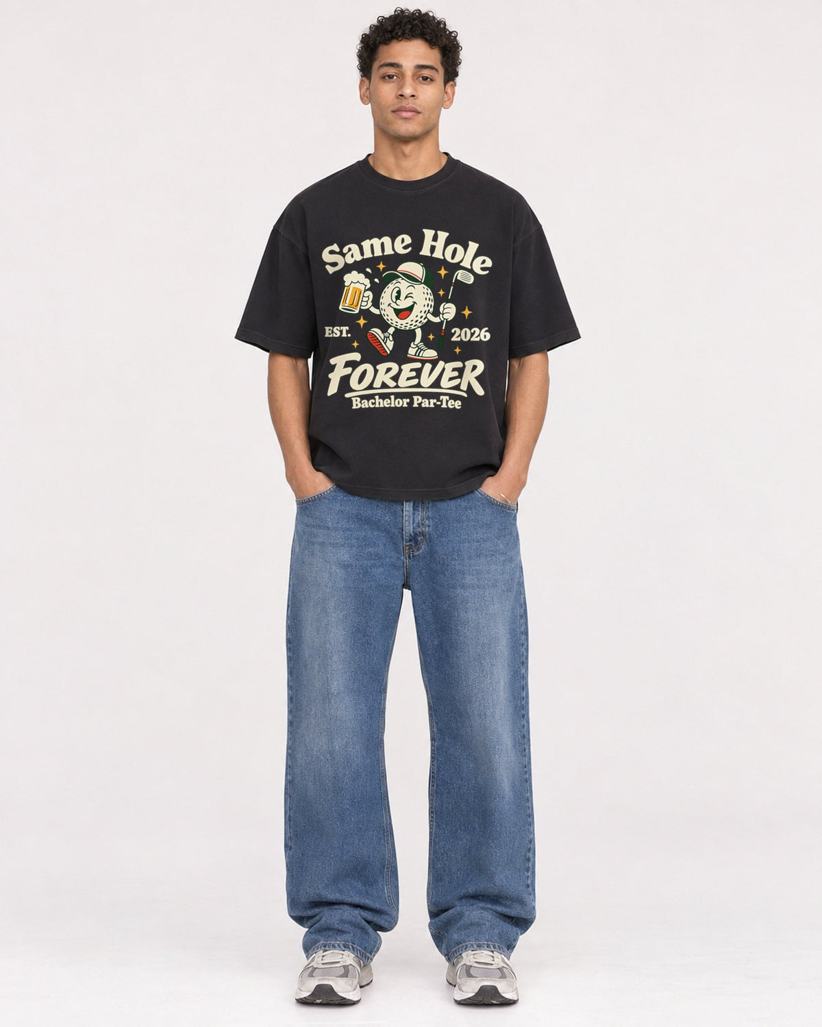 Mockup Boxy Heavyweight Tee Black male full-body 10