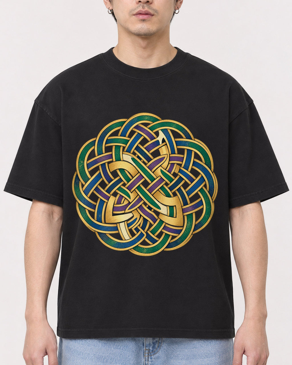 Mockup Boxy Heavyweight Tee Black male close-up 13