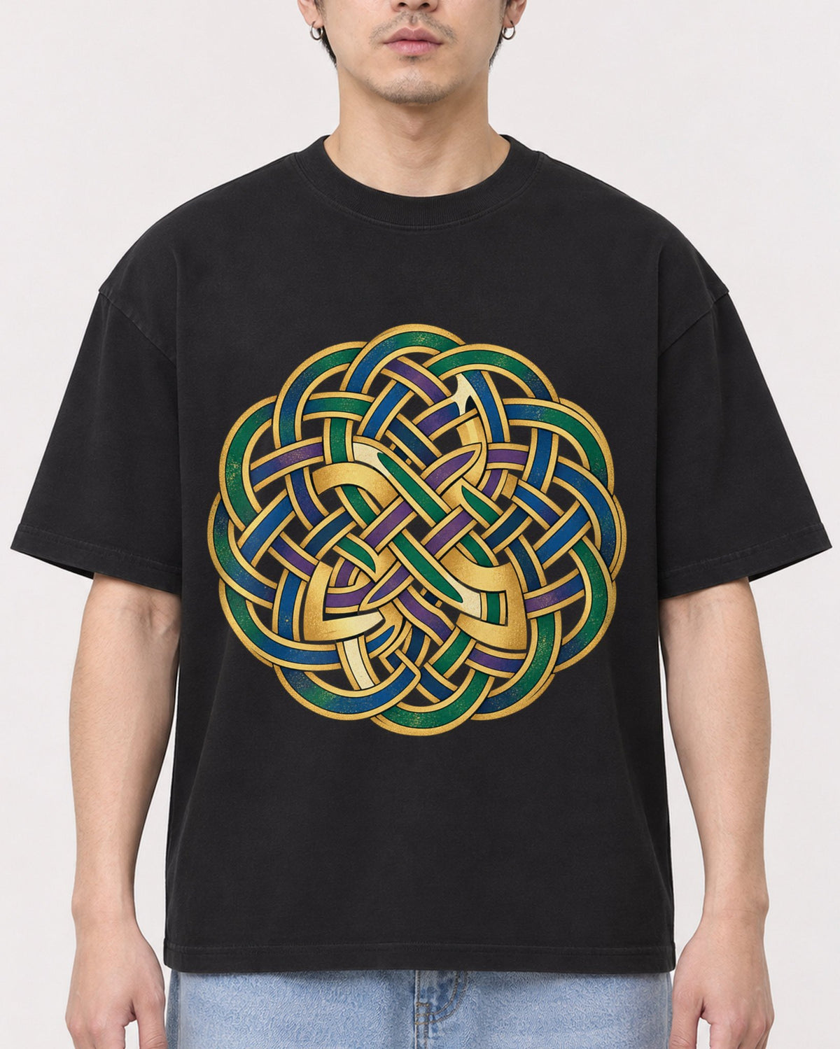 Mockup Boxy Heavyweight Tee Black male close-up 13