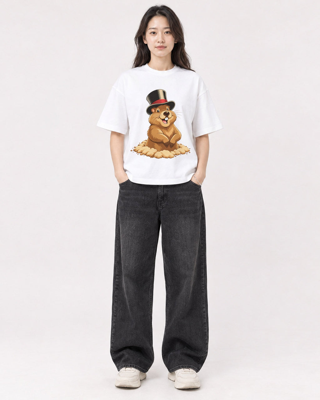 Mockup Boxy Heavyweight Tee White female full-body 03