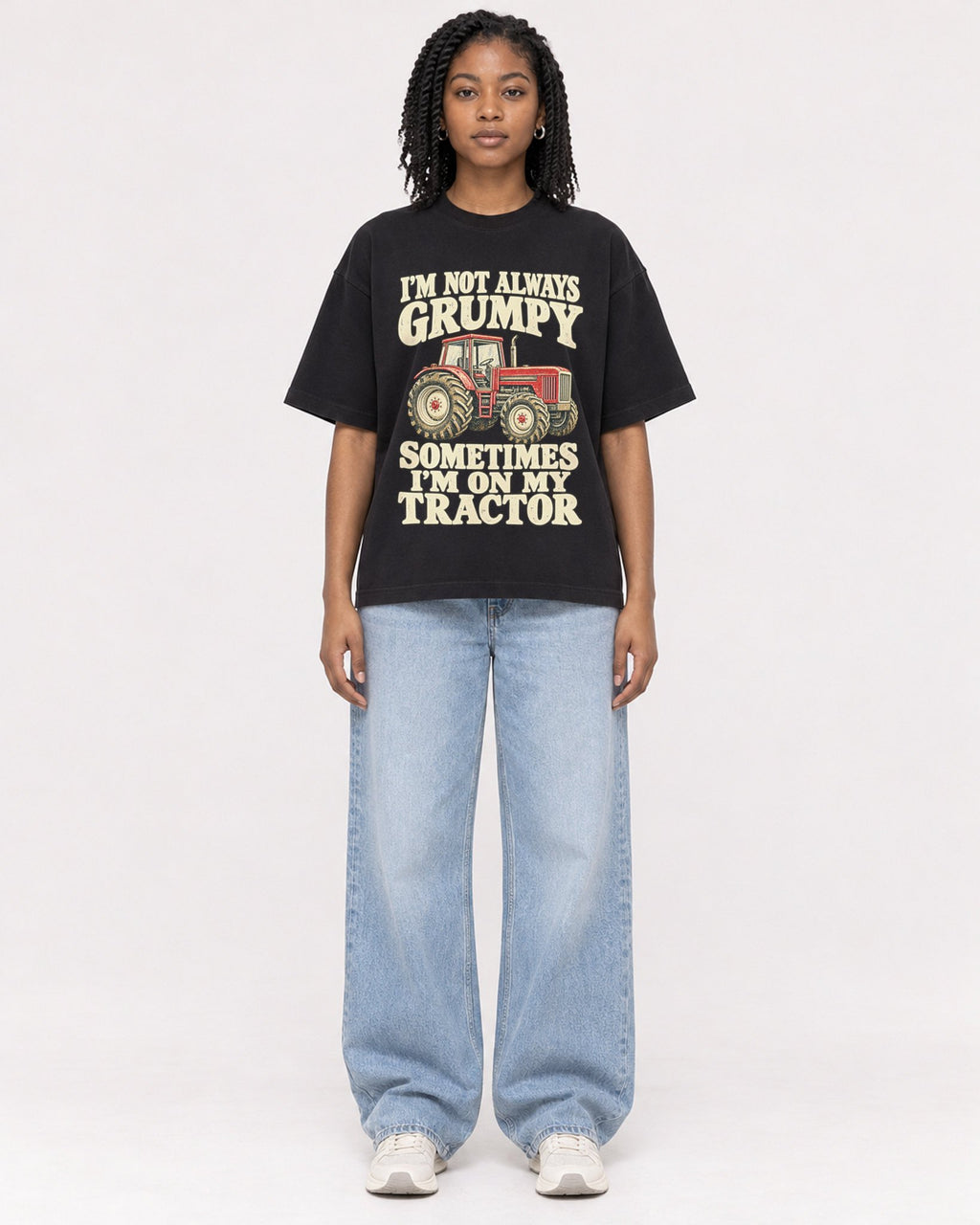 Mockup Boxy Heavyweight Tee Black female full-body 15