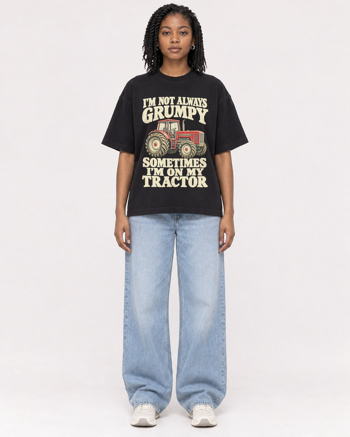 Mockup Boxy Heavyweight Tee Black female full-body 15