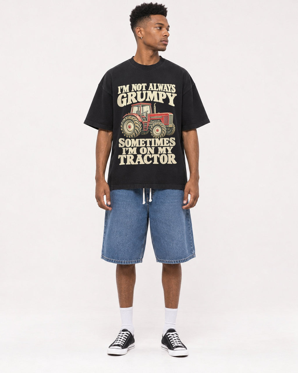 Mockup Boxy Heavyweight Tee Black male full-body 15
