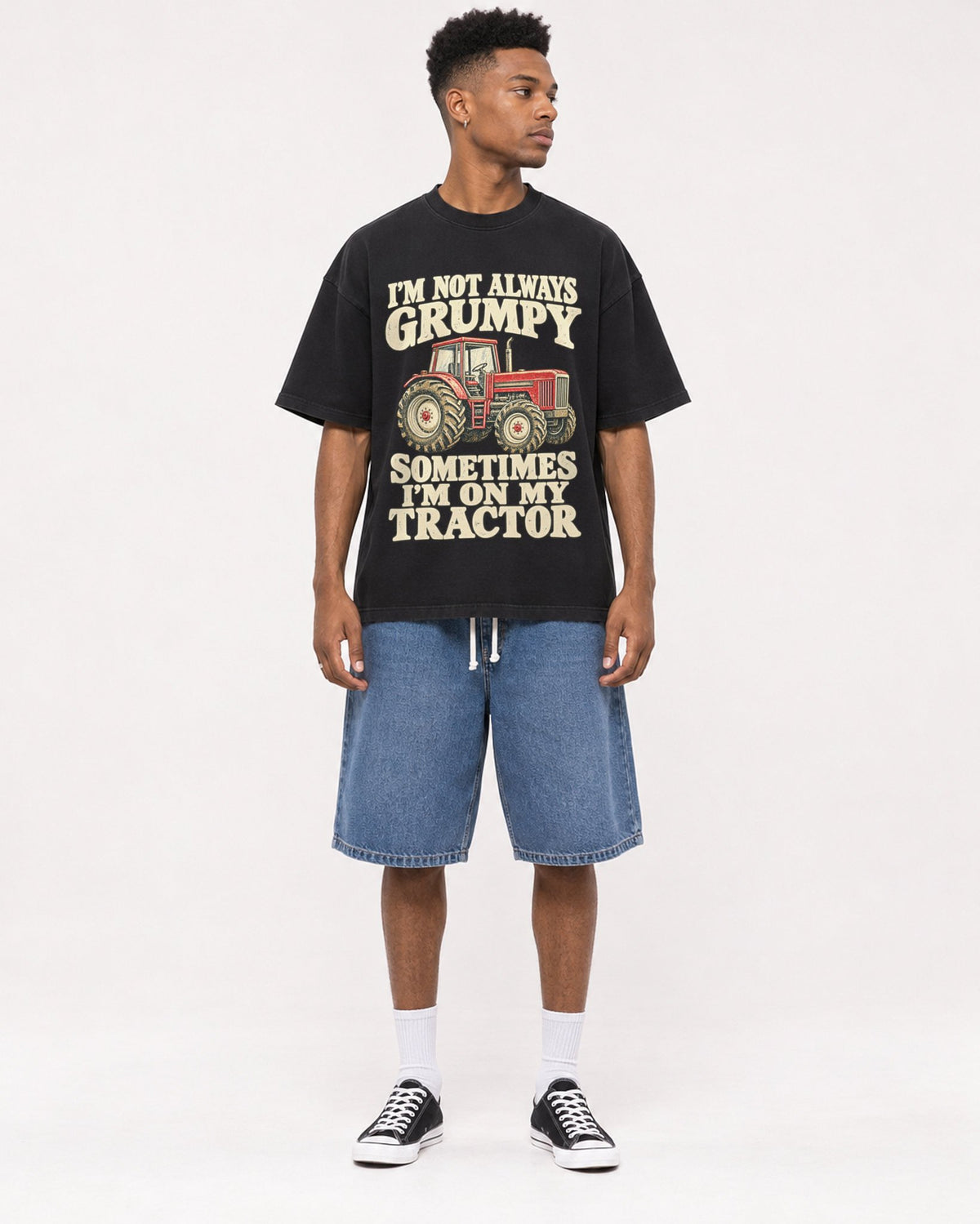 Mockup Boxy Heavyweight Tee Black male full-body 15