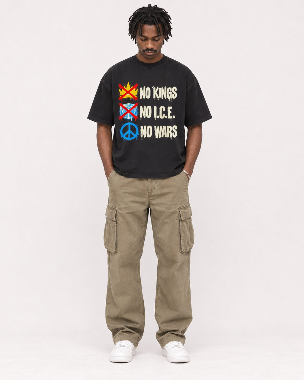 Mockup Boxy Heavyweight Tee Black male full-body 04