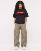 Mockup Boxy Heavyweight Tee Black female full-body 10