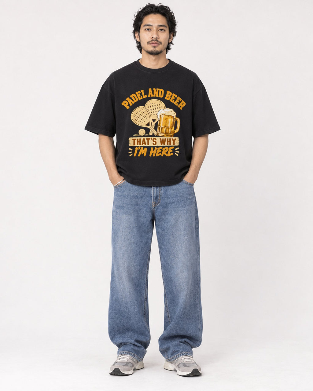 Mockup Boxy Heavyweight Tee Black male full-body 22