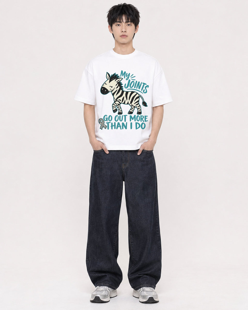 Mockup Boxy Heavyweight Tee White male full-body 01