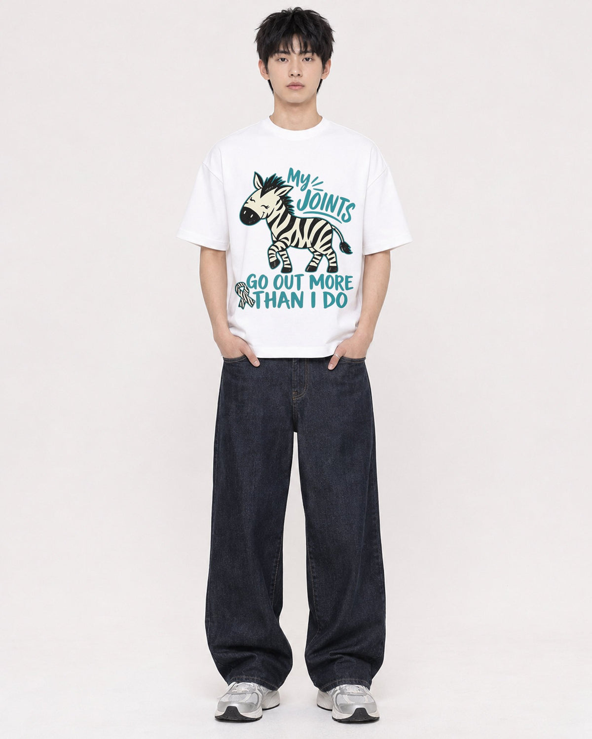 Mockup Boxy Heavyweight Tee White male full-body 01