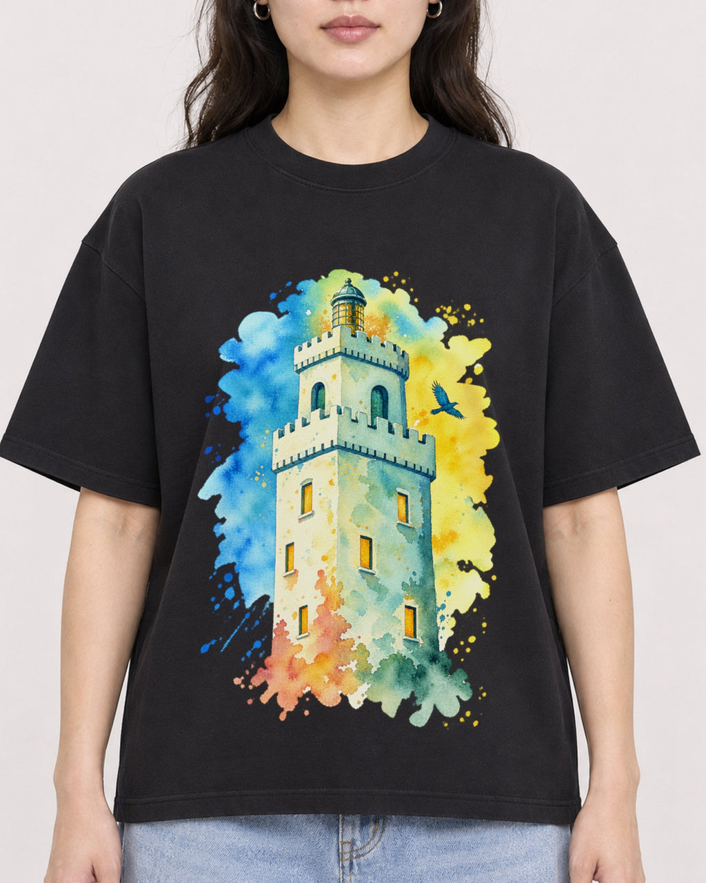 Mockup Boxy Heavyweight Tee Black female close-up 03