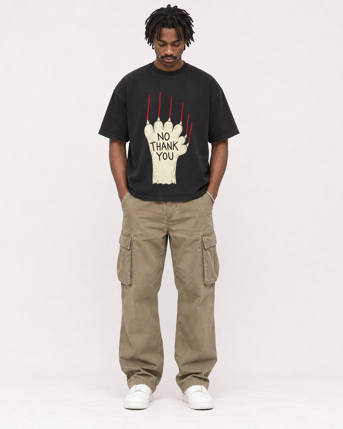 Mockup Boxy Heavyweight Tee Black male full-body 04