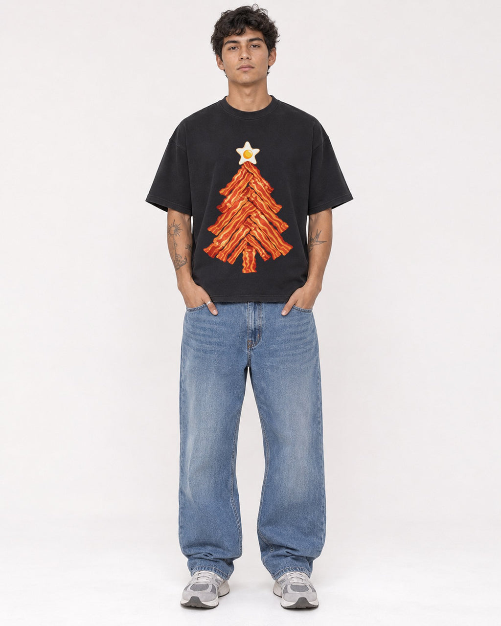 Mockup Boxy Heavyweight Tee Black male full-body 06