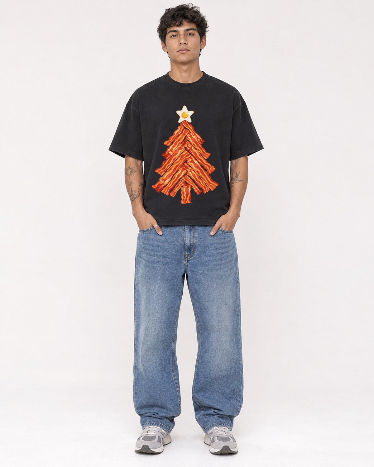 Mockup Boxy Heavyweight Tee Black male full-body 06