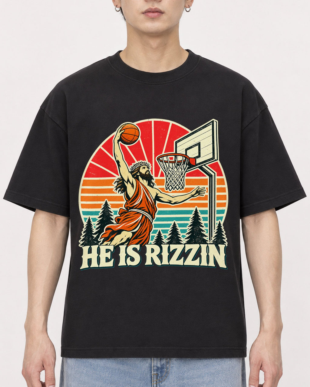 Mockup Boxy Heavyweight Tee Black male close-up 01