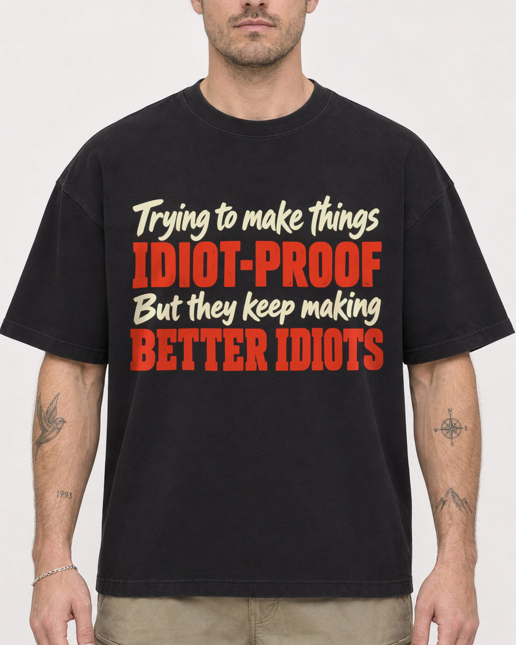 Mockup Boxy Heavyweight Tee Black male close-up 48