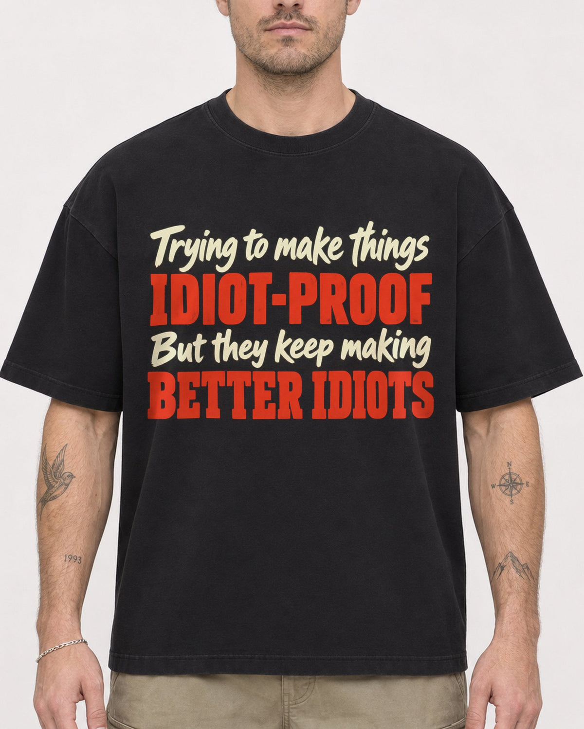 Mockup Boxy Heavyweight Tee Black male close-up 48