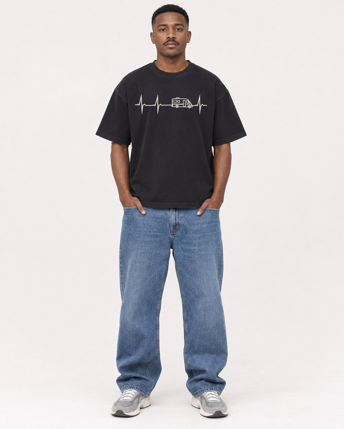 Mockup Boxy Heavyweight Tee Black male full-body 14