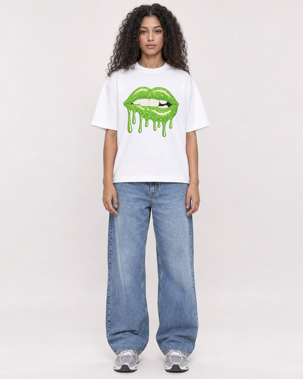 Mockup Boxy Heavyweight Tee White female full-body 10