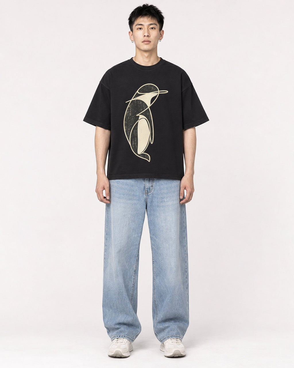 Mockup Boxy Heavyweight Tee Black male full-body 21