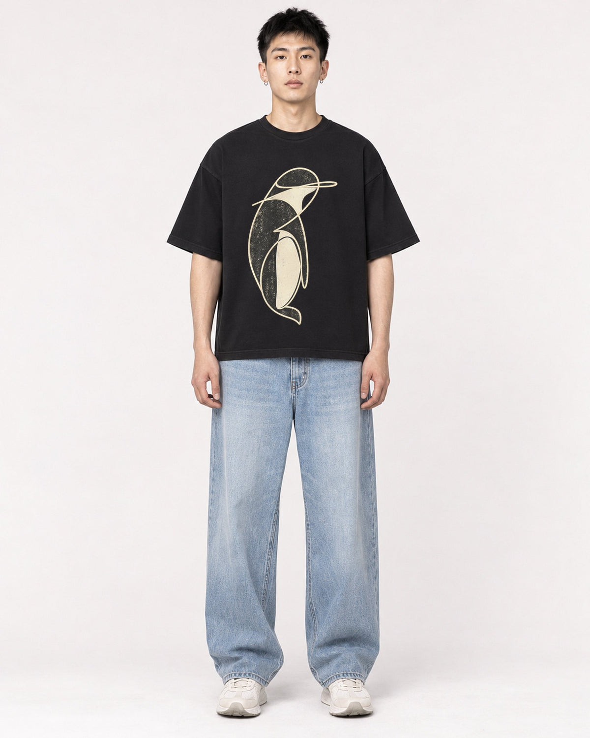 Mockup Boxy Heavyweight Tee Black male full-body 21