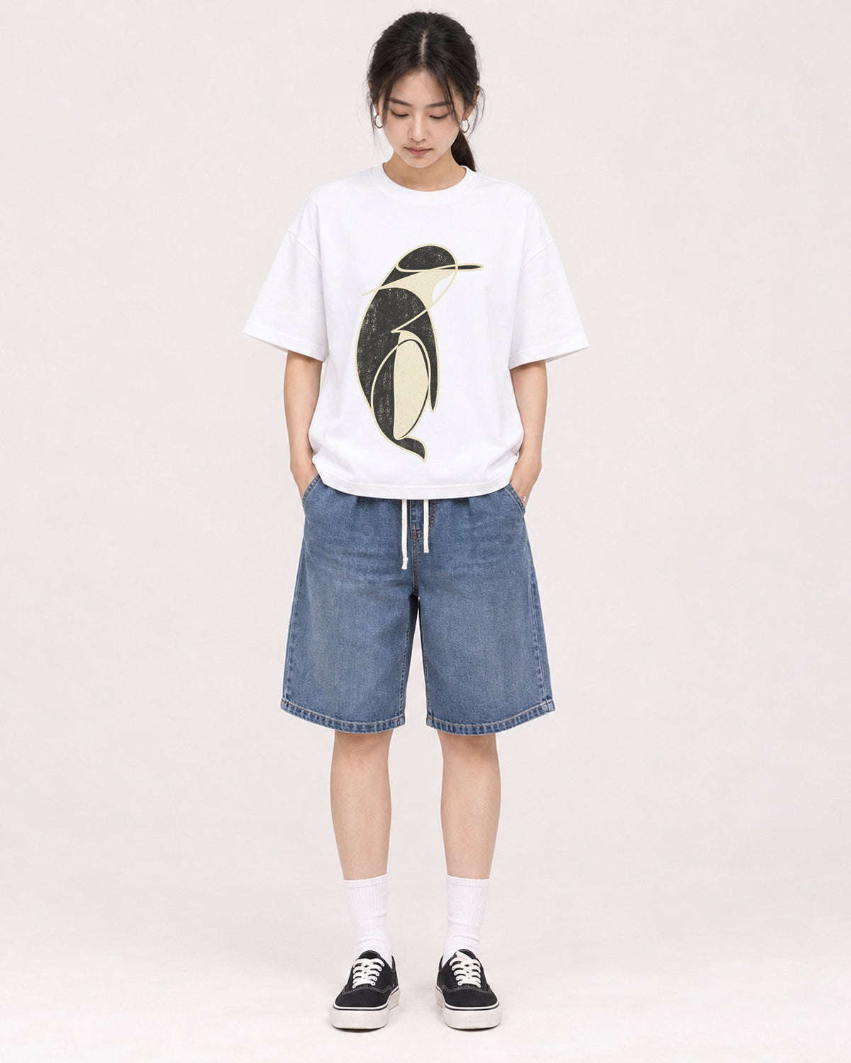Mockup Boxy Heavyweight Tee White female full-body 21