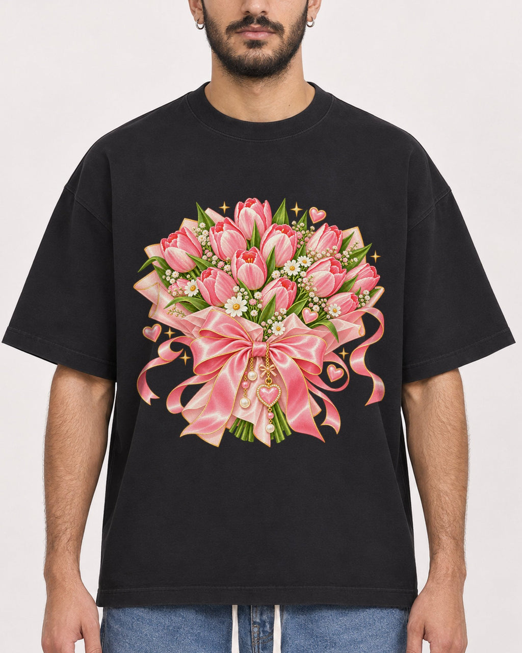 Mockup Boxy Heavyweight Tee Black male close-up 07