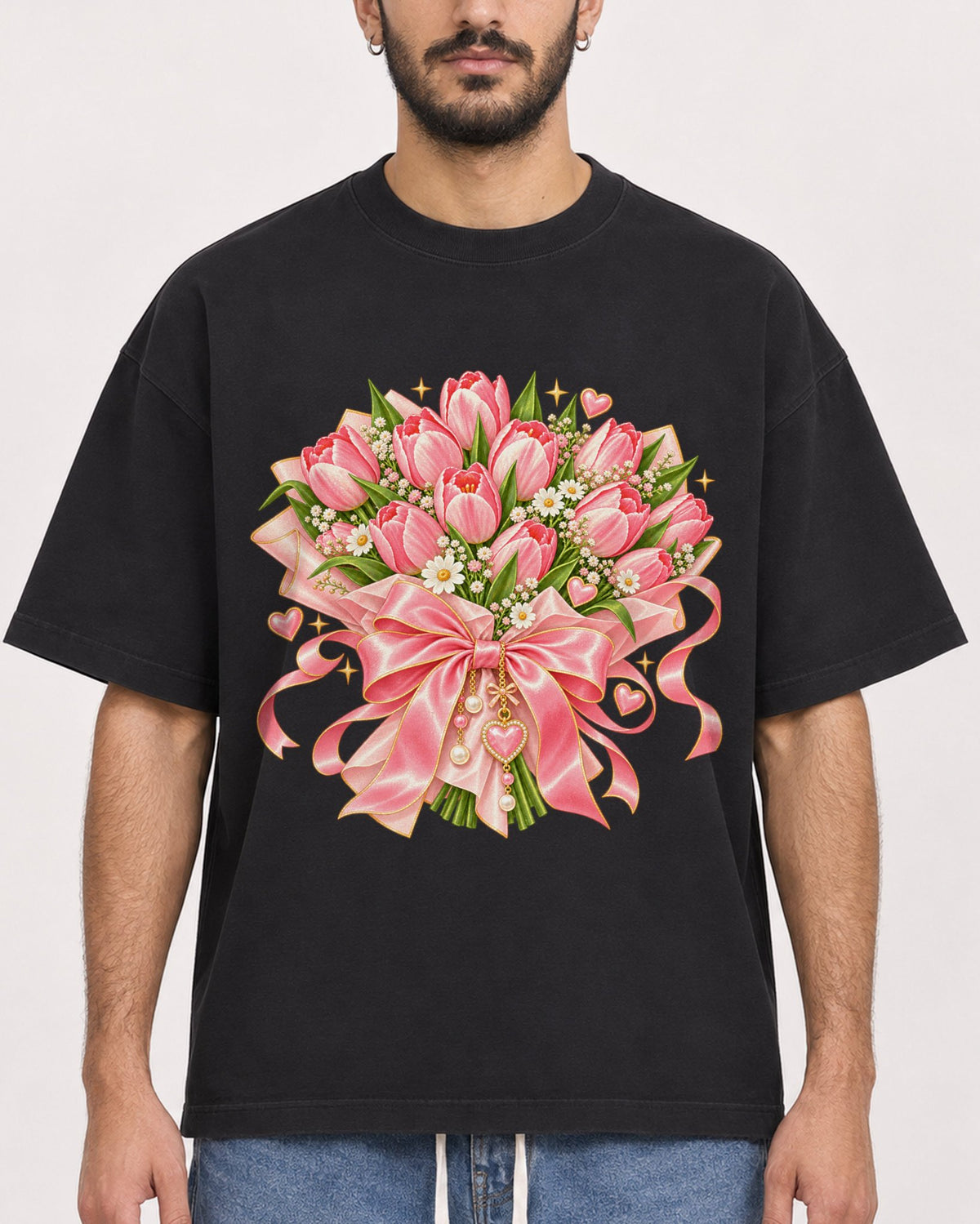 Mockup Boxy Heavyweight Tee Black male close-up 07