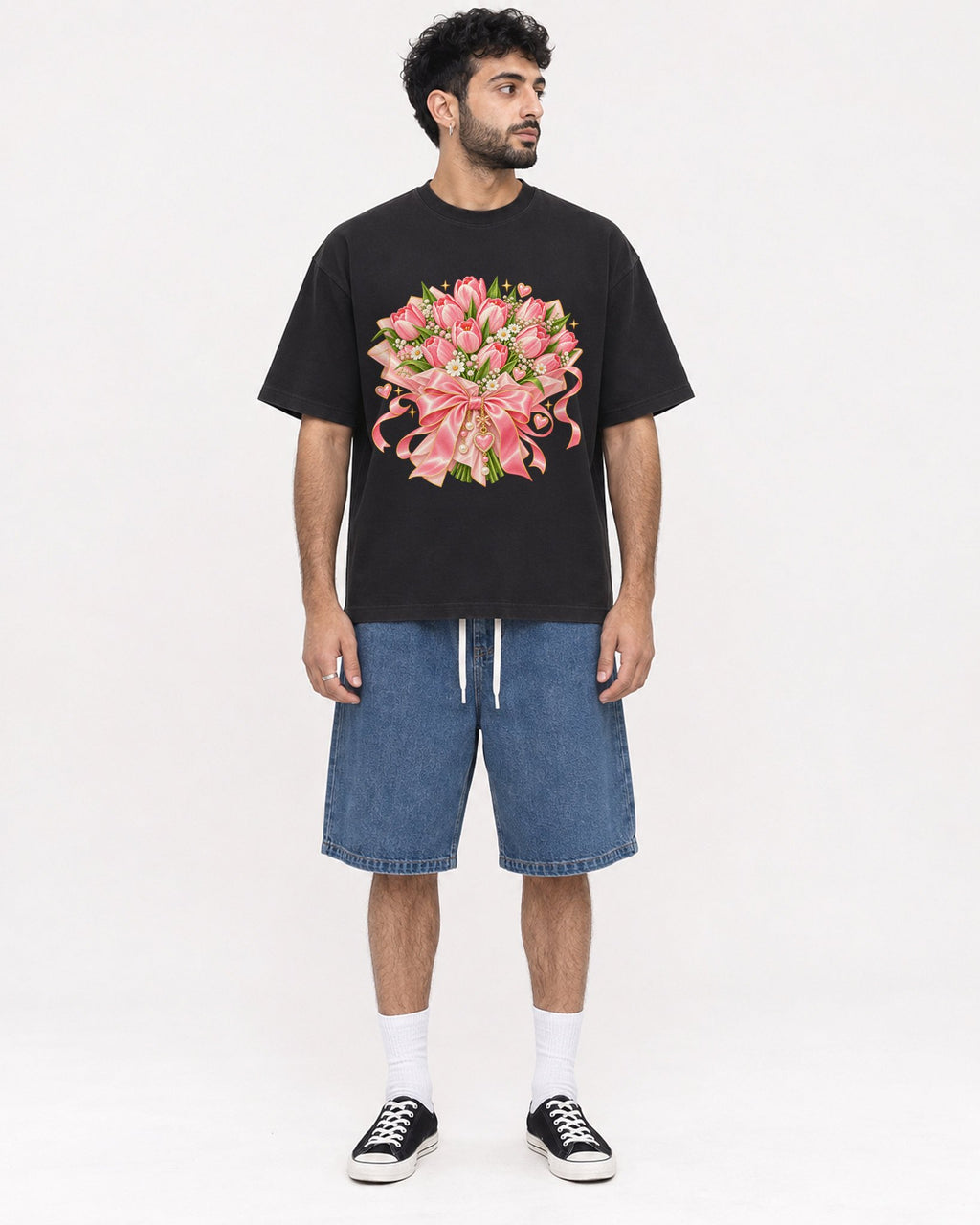 Mockup Boxy Heavyweight Tee Black male full-body 07